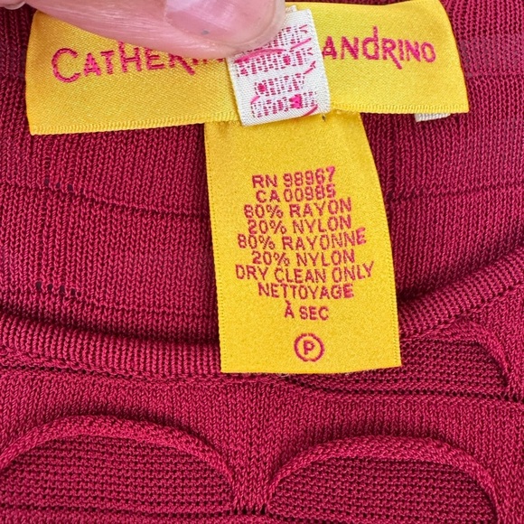 Catherine Malandrino P 3/4 sleeve Scallop wave textured Dress Red - Picture 3 of 8